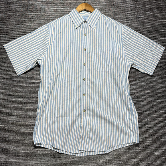 L.L. Bean Shirt Men's M Trim Blue Striped Short Sleeve Button Up 262284 - Picture 1 of 10